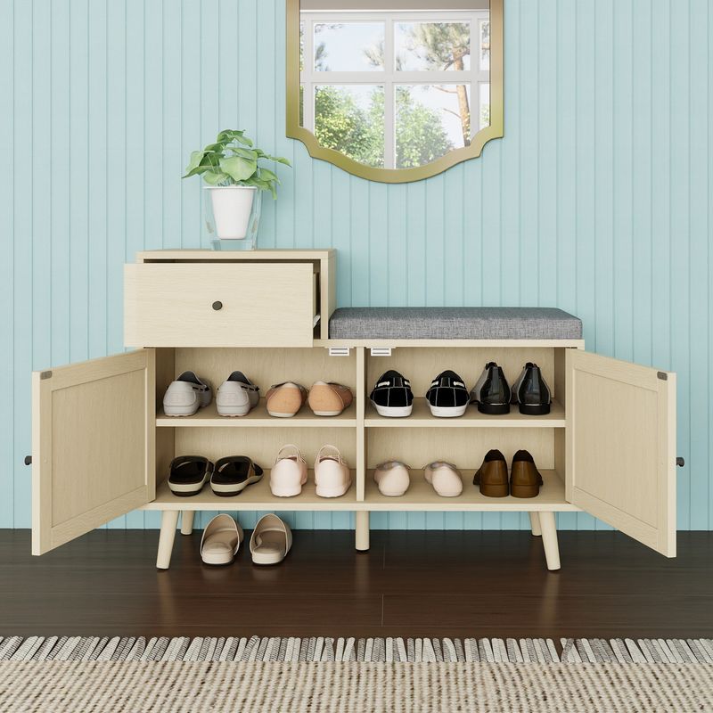 Schuhbank con rattantüren, Sitzfläche e Schublade 90x35x65cm_voghion.com