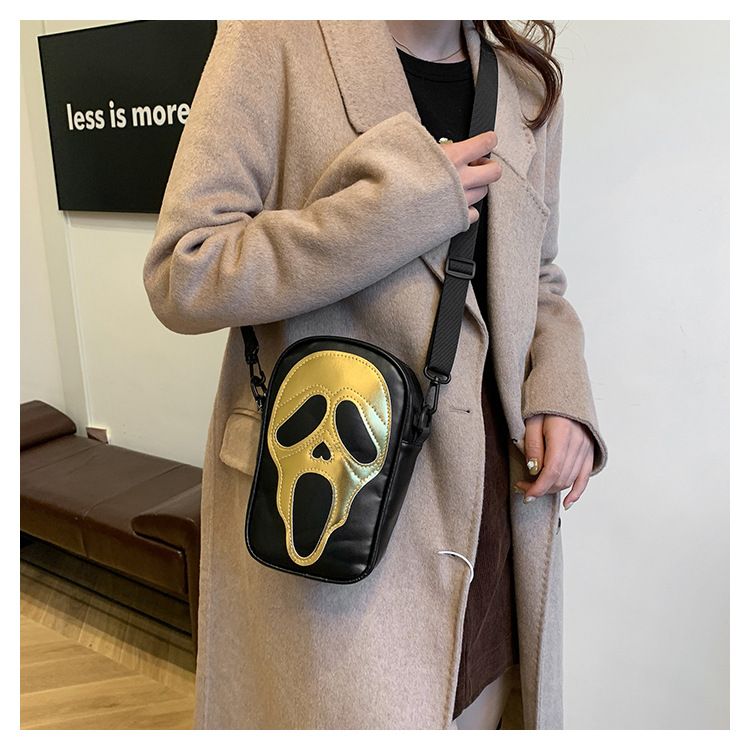 Funny Skull Crossbody Bag For Women - Gothic Halloween PU Shoulder Purse With Phone Pocket & Zipper Closure (Multiple Colors)_voghion.com