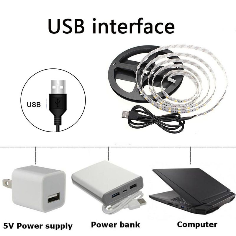 Strisce LED USB DC 5V 2835 Strisce LED bianche calde per retroilluminazione TV, camera da letto, armadio, cucina, decorazione_voghion.com