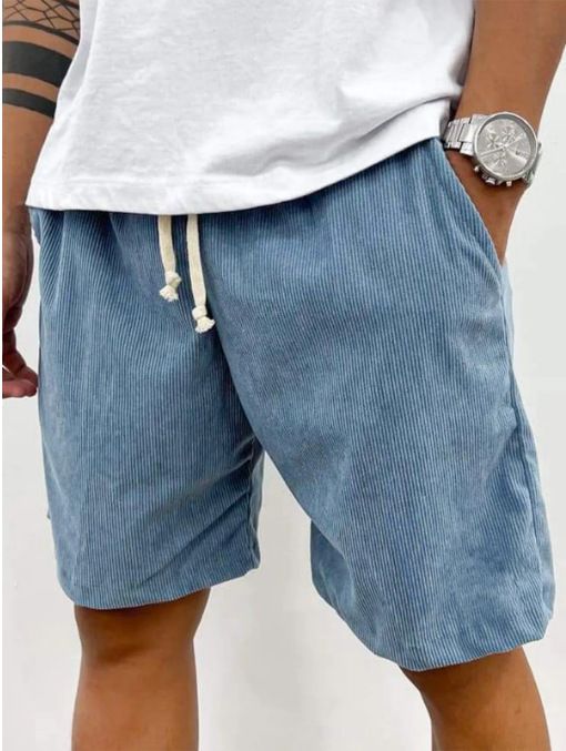 Pantalones deportivos de pana con cordones para hombre, de primavera y verano, de color liso, sencillos, de cinco puntos, informales_voghion.com