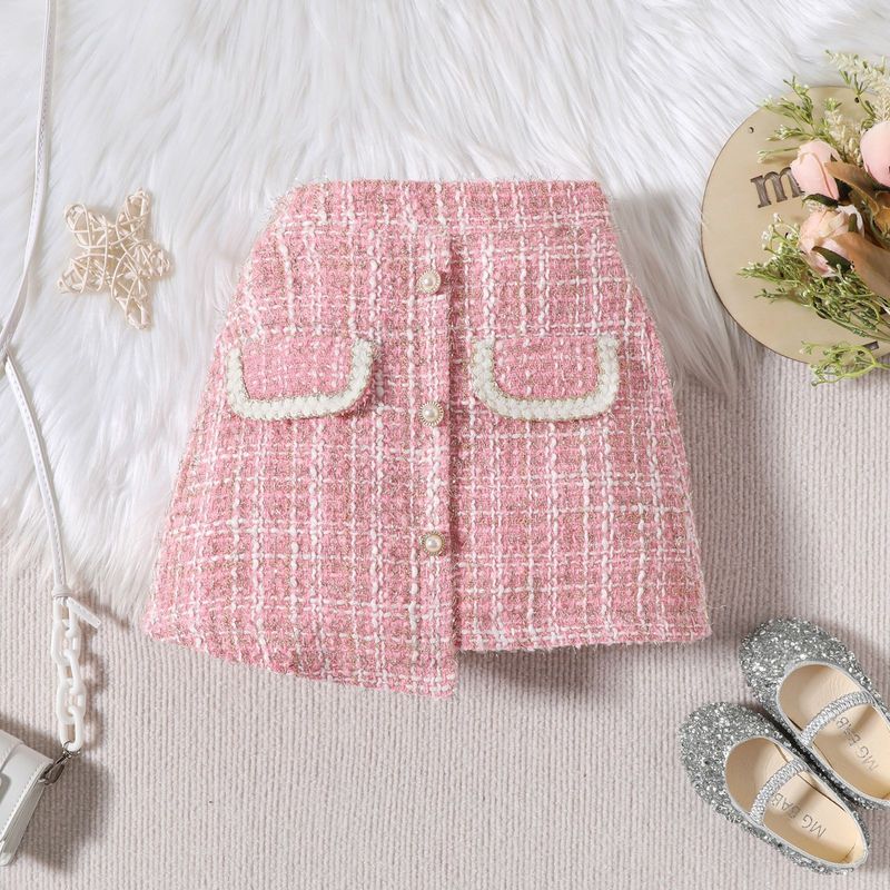 Girls Set Autumn Bubble Long Sleeve Splicing Pit Strip Love Top Three-color Small Fragrance Style Skirt Set_voghion.com
