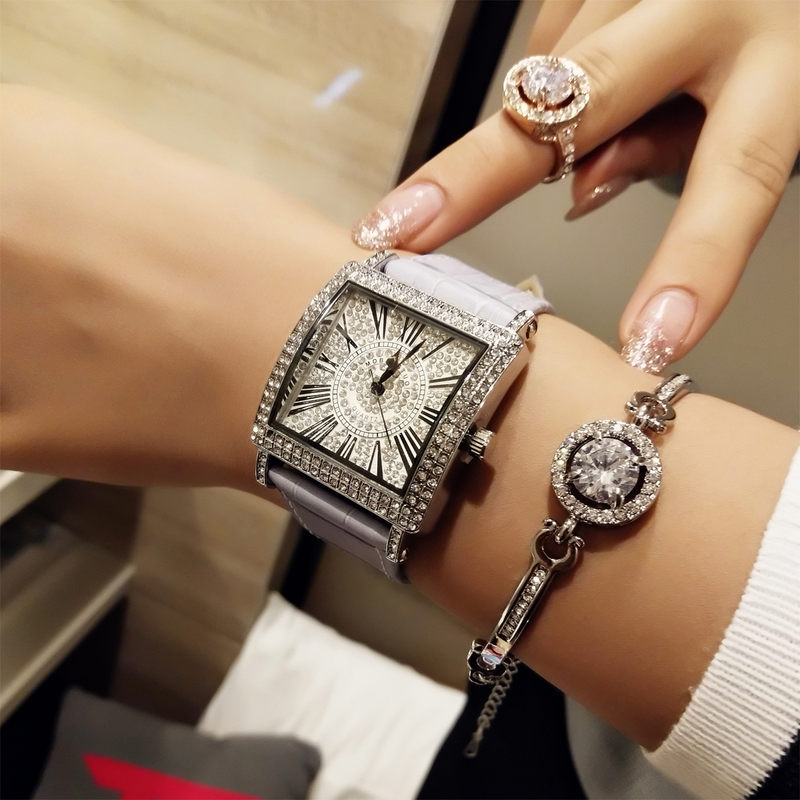 Square Full Diamond Colorful Women's Roman Scale Versatile Fashion Student Watch_voghion.com