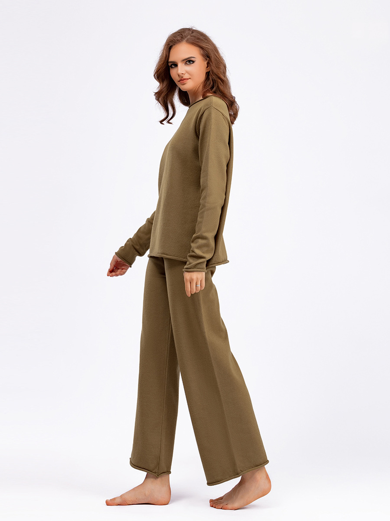 Pantaloni larghi lavorati a maglia da donna Set pantaloni casual maglione moda Temperamento due pezzi_voghion.com