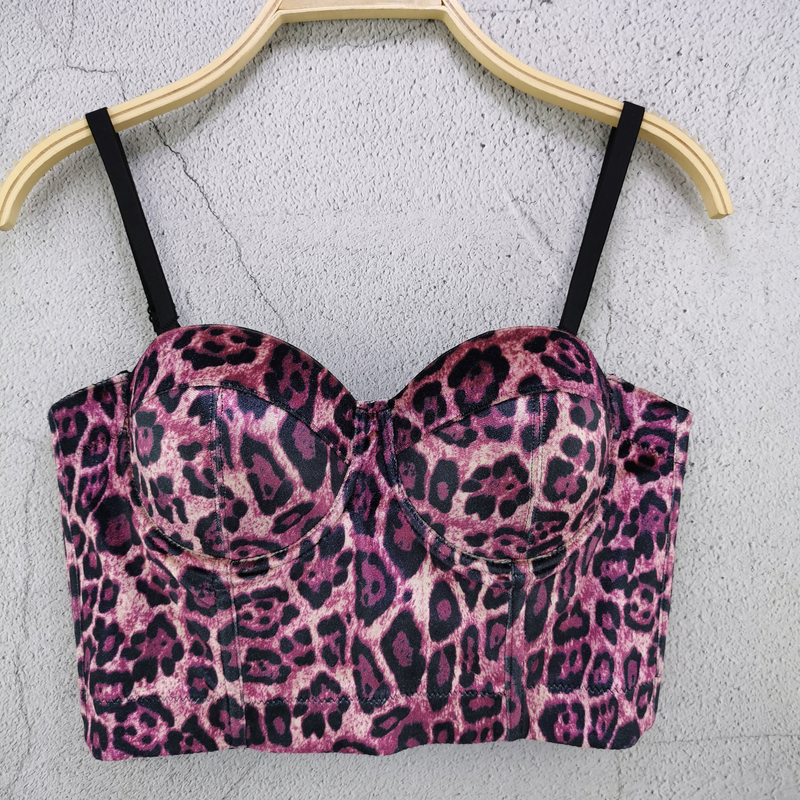 Women's Clothing leopard print velvet short vest sling for outdoor wear wild elastic steel ring chest wrap top for women_voghion.com