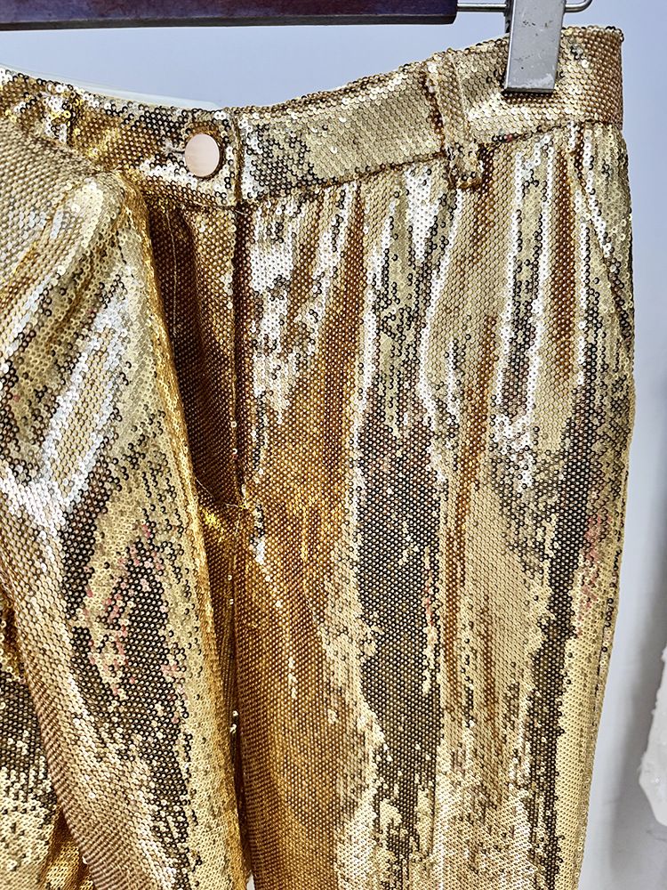 Damenbekleidung Mode Gold Pailletten Anzug Jacke Hose Anzug Zweiteiliger Anzug_voghion.com