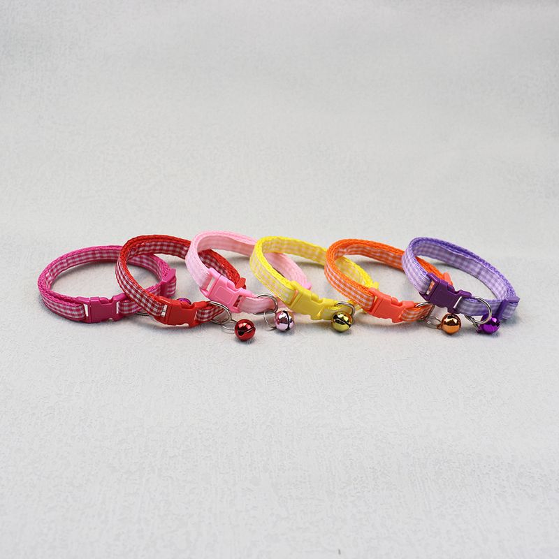 Collier pour chien et chat tissé coloré, petit format, décontracté, à carreaux, avec clochette et anneau_voghion.com