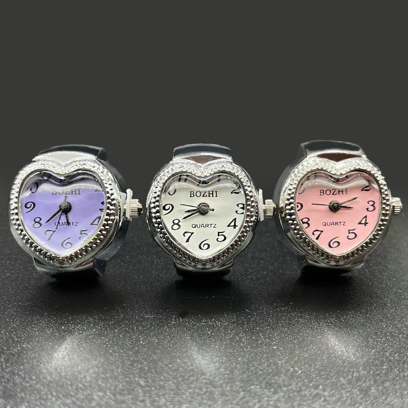Pronto Stock 2024 Nuovo Creativit Orologio a Forma di Cuore Vintage Punk Elastico Dita Orologi Donne Uomini Hip Hop Anelli di Coppia_voghion.com