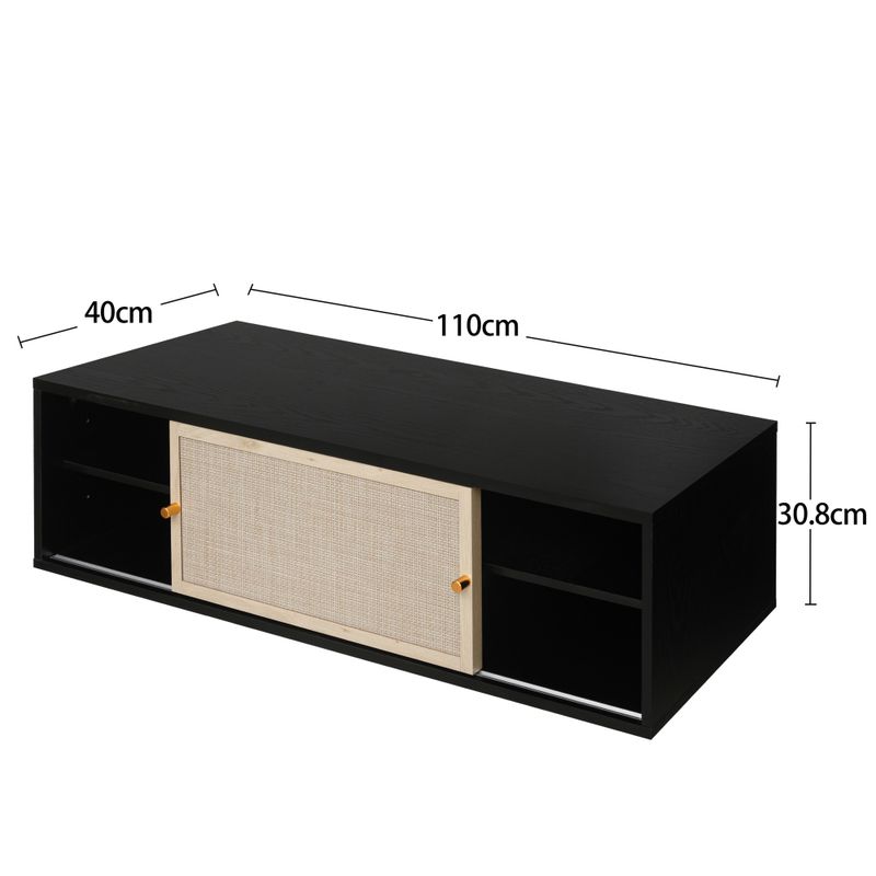 Schwarzer Wandschrank Mit Schiebetüren, Rattangeflecht, Geeignet Für Schlafzimmer, Arbeitszimmer, Wohnzimmer , 110x40x31cm_voghion.com