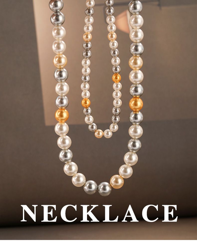New imitation Shijia mixed color stacked pearl necklace for women, versatile, fashionable, high-end, light luxury, simple temperament, clavicle chain_voghion.com