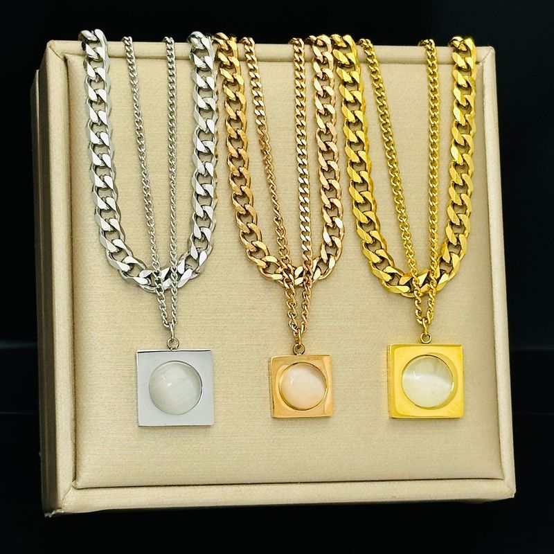 Cat's Eye Square Simple High Grade Double Layer Necklace For Women With Light Luxury Small Design, Fashionable_voghion.com