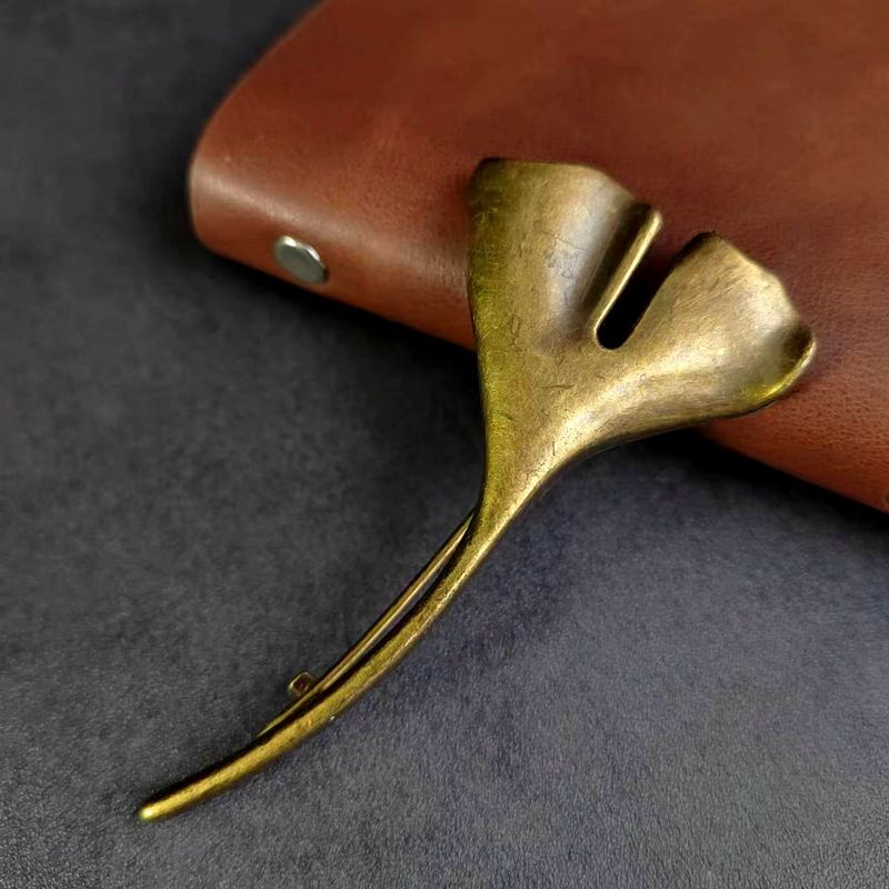 JM Bronzo Antico Elettrolitico Motivo Piuma Fiore Ramo Uccello Foglia Spilla Artistica Grande Accessorio_voghion.com