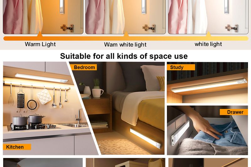 USB-Schranklicht, ultradünn, intelligenter LED-Induktionslichtstreifen, dreifarbige Temperatur, Helligkeit einstellbar, weiches Licht, dekorative Lampe_voghion.com