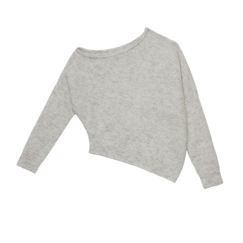 Übergroßer schulterfreier Pullover im koreanischen Chic – Strickoberteil mit Fledermausärmeln im französischen Stil für Damen (Grau, Schwarz, Beige, Einheitsgröße)_voghion.com