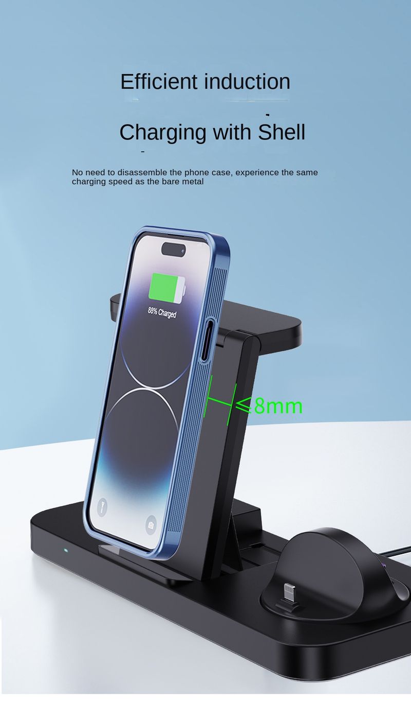 Geeignet für iPhone iWatch Bluetooth-Headset 3-in-1-Wireless-Ladegerät mit Handy-Halterungsfunktion Farbe Weiß und Schwarz_voghion.com