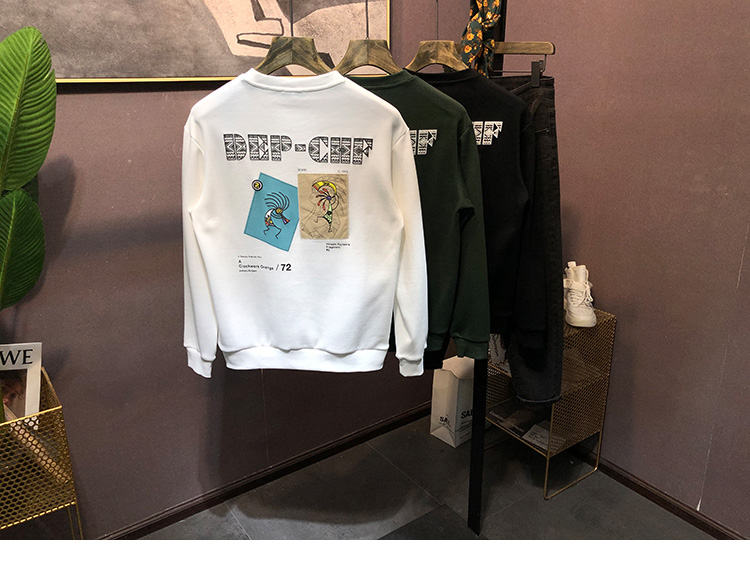 Korean slim fit trendy label with printed pullover on the back, long sleeved hoodie for men's new casual and handsome_voghion.com