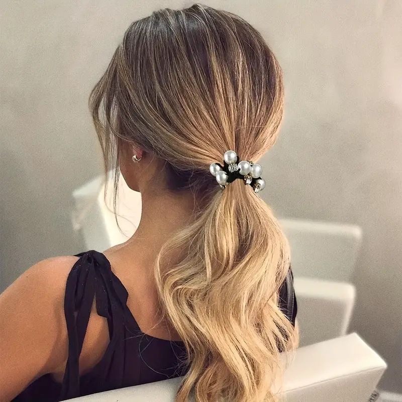 Elegante fascia per capelli con strass e perle, elastico per capelli, copricapo con coda di cavallo, semplice copricapo con elastico, accessori per capelli_voghion.com
