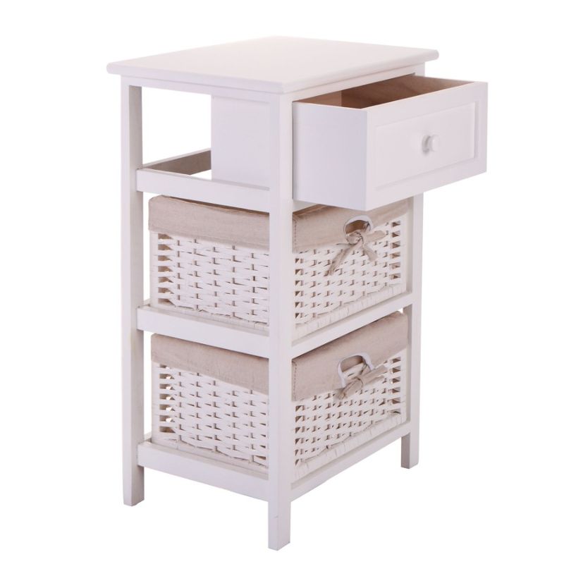 Table With One Storage White Removable Legs Indoors Nightstand Modern Bedside Table Two Drawer With Baskets Tall End_voghion.com