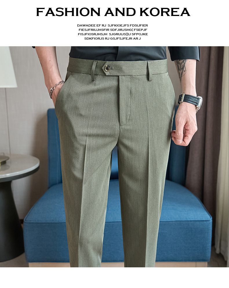 Summer new casual Korean version of youth simple nine-point slim-fitting small straight men's pants_voghion.com