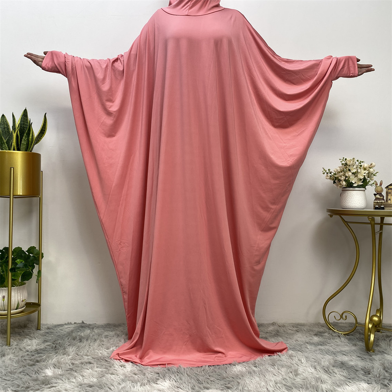 Abito da donna con maniche a pipistrello alla moda, tinta unita, moda casual_voghion.com
