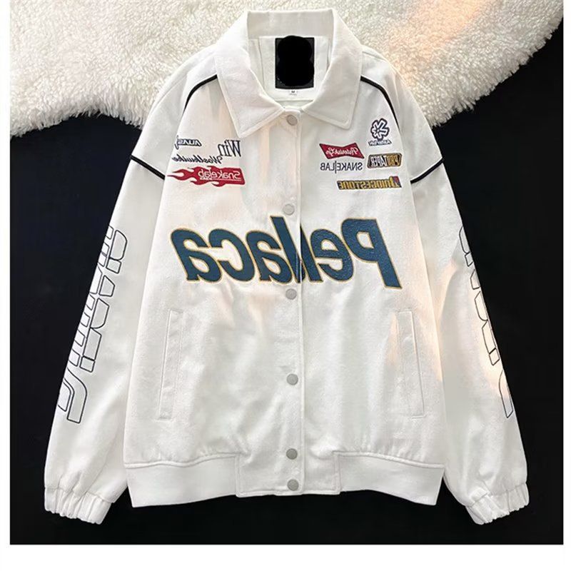 High Street Embroidered Label Racing Suit Men Women Spring And Autumn Trendy Cool Ins Casual Loose Flying Jacket Coat_voghion.com