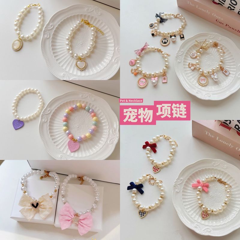 ✅Collana per animali domestici con perle, collare, ciondolo a forma di cuore, catena per collo di gatto e cane_voghion.com
