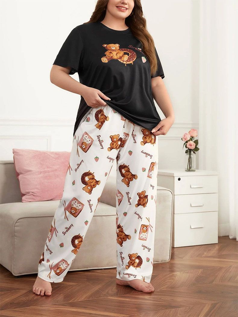 Naisten vaatteet Etusivu Vaatteet Söpö karhukuvioinen T-paita Housut Isot ja paksut löysät naisten pyjamat_voghion.com