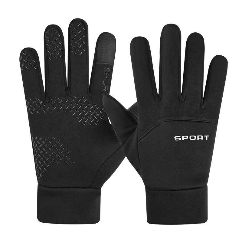 Cross-border Winter Cycling Men Full Finger Outdoor Warm Fleece Lined Windproof Waterproof Anti-slip Touchscreen Gloves_voghion.com