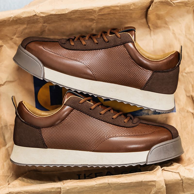 Retro Fashion Brown Men's Low Sneakers Big Size 45 Breathable Flat Shoes Trainers Men Lace-up Casual Sneakers Zapatillas Hombre_voghion.com