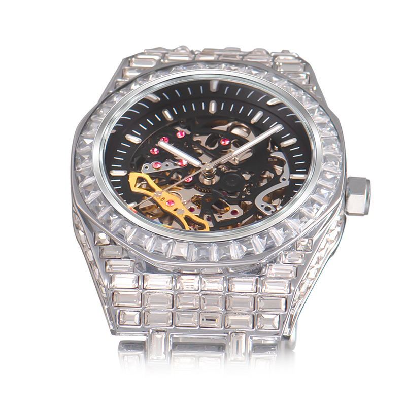 MISSFOX Hip Hop High-End Full Diamond Night Glow Hollow mechanische Herrenuhr_voghion.com