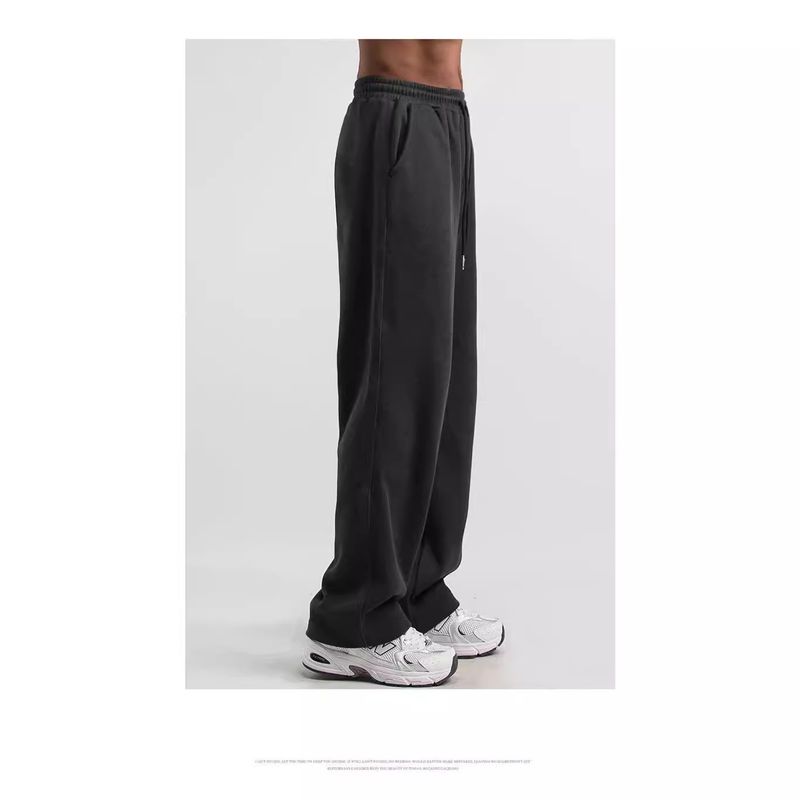 Knitted casual pants men, distressed, drawstring, autumn sports pants, straight leg sweatpants for men_voghion.com
