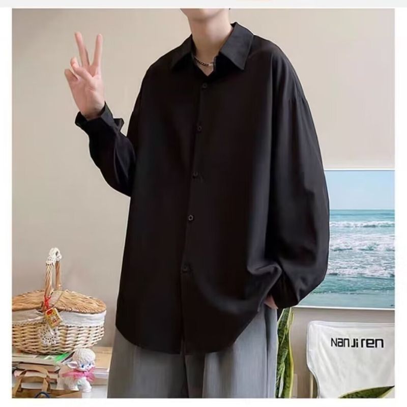 Camicia a maniche lunghe in seta ghiacciata da uomo e da donna in estate, abito da coppia sottile, versatile per studenti, ampia e grassa più_voghion.com