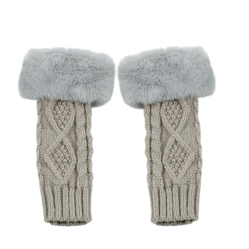 Damskie dzianinowe wełniane rękawiczki z półpalcami – ciepłe i miękkie, z podwójnym wzorem w romby, na jesień i zimę (krótki mankiet, stylowe i wygodne)_voghion.com