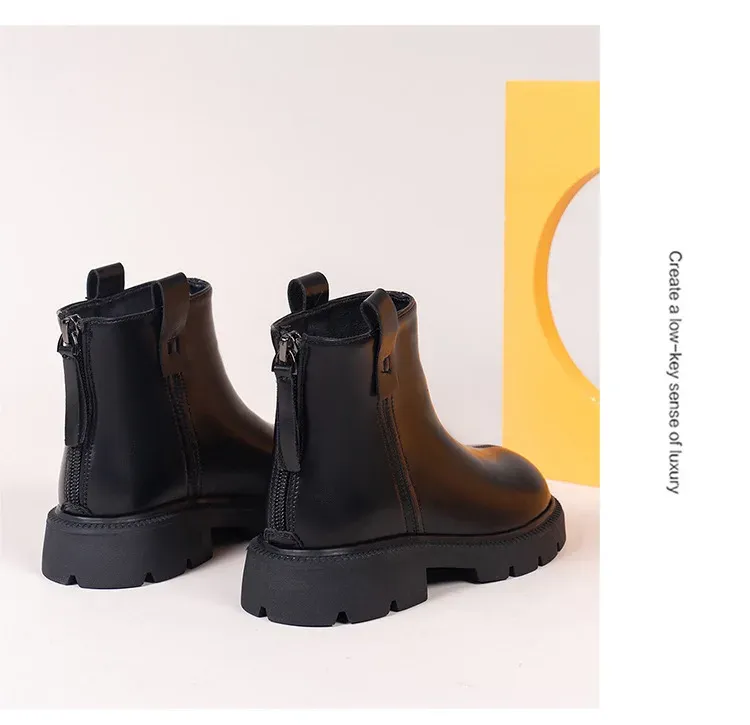 Leather Children Shoes Girls Boys Solid Color Bootie Fashion Soft Baby Short Comfortable Anti-slip Kids Leisure Boots_voghion.com