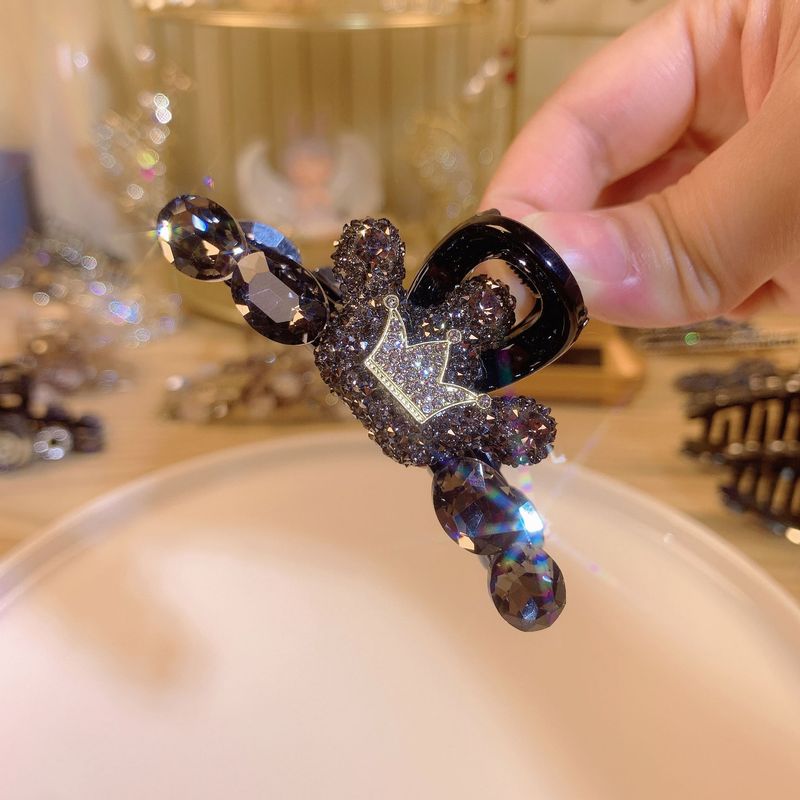 Korean version of rhinestone crown grab clip elegant temperament hairpin back head shark clip simple versatile bangs clip side clip_voghion.com