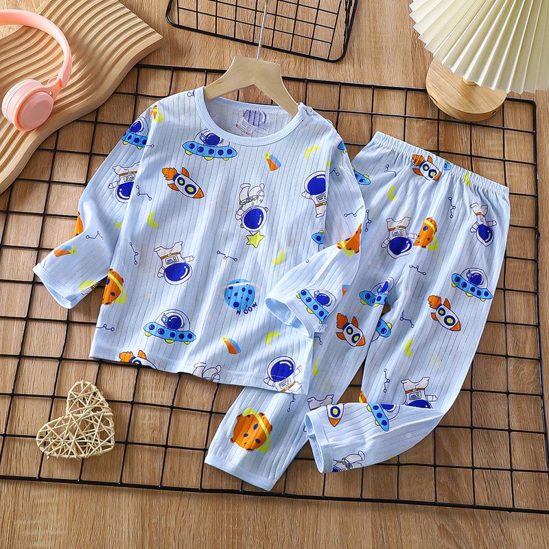 Weiche, atmungsaktive Baumwolle, Baby-Kinder-Pyjama-Set, süßes Cartoon-Langarm-Schlafanzug-Set für 0–5 Jahre_voghion.com