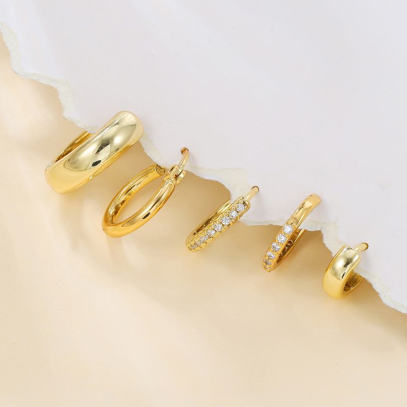 Minimalist Smooth Circle Earrings High-End Twisted Needle Clips Copper Gold-Plated Ear Cuffs Set_voghion.com
