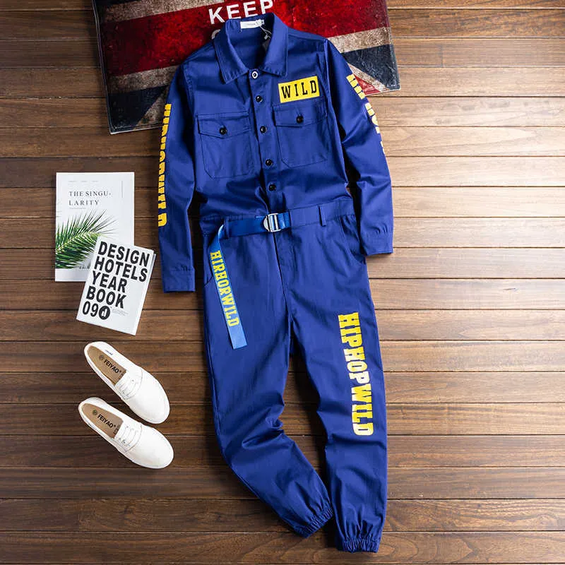 Jeans Sokotoo Men's letters printed long sleeve yellow joggers jumpsuits Y2K Youth overalls Coveralls T221102_voghion.com