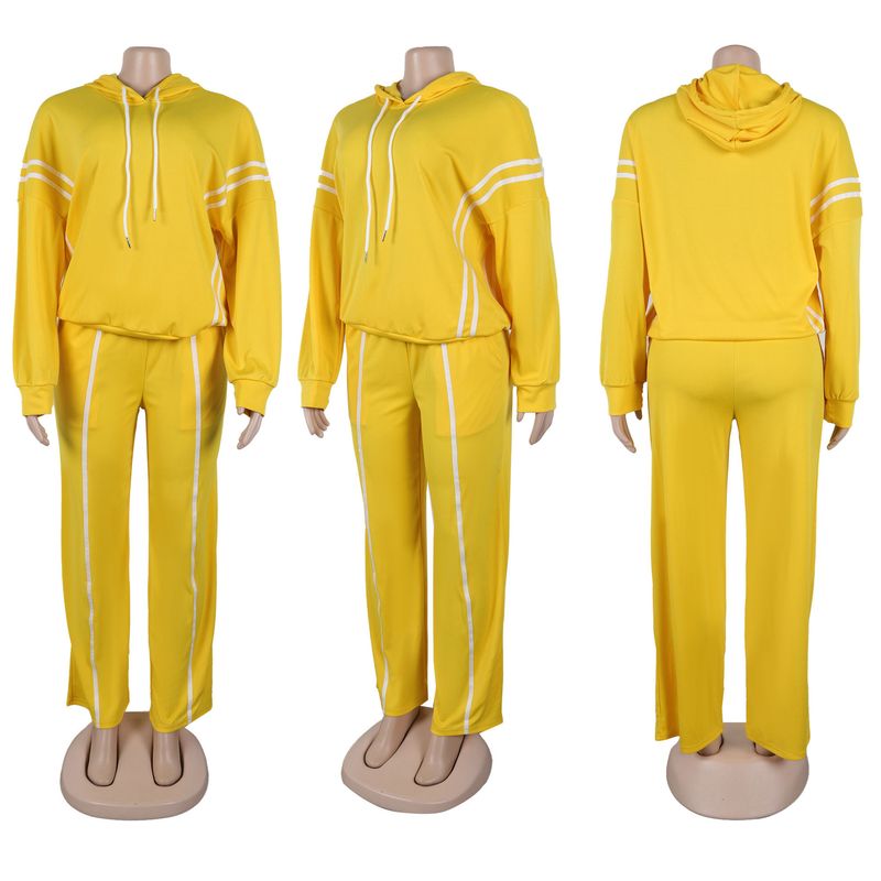 Damenbekleidung Zweiteiliges Set mit Kapuzenpullover mit Bandnähten_voghion.com