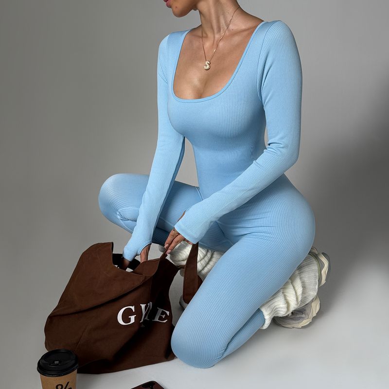 Wow & European And American Style Seamless Long Sleeve Tight Jumpsuit For Women, One-Piece Sports Yoga Bodysuit,_voghion.com