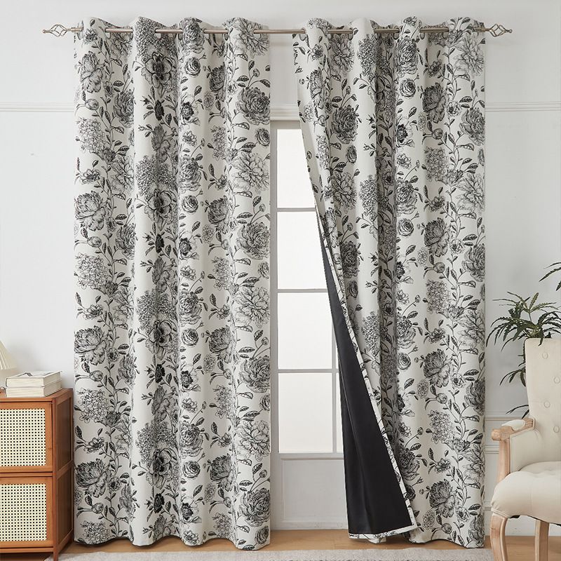 Blackout Curtains - British & American Floral Print With Grommet Top, Eco-Friendly Coating For Living Room & Bedroom (100% Light Blocking)_voghion.com