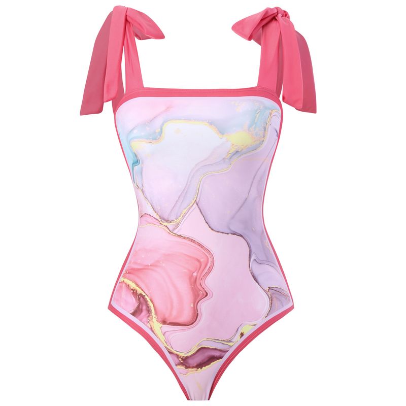 Damenbekleidung Retro Bedruckter Badeanzug Konservativer Einteiler Chiffonbluse Zweiteiliger Badeanzug_voghion.com