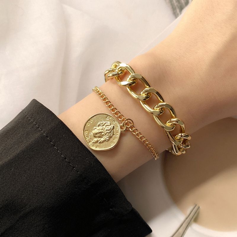 Braccialetto punk di vendita calda con catena spessa a doppio strato, con ritratto hip hop, per donne, MS468_voghion.com