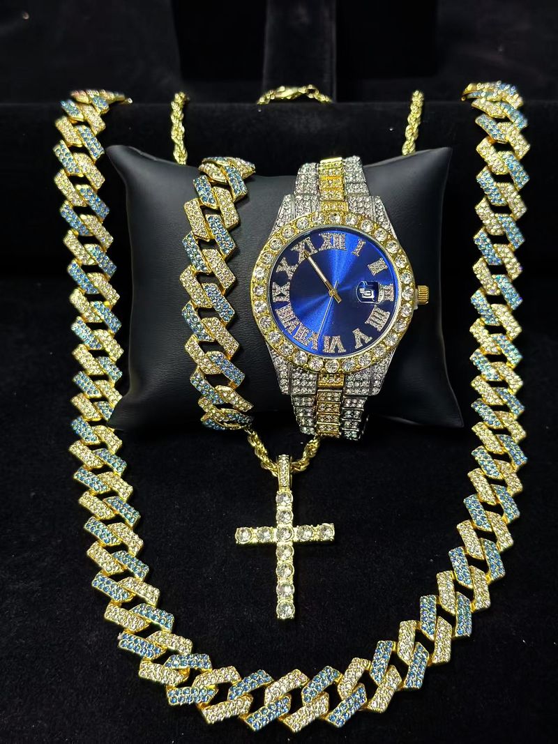 Stilvolles Quarzuhr-Set mit Diamantakzenten und passender Armband-Halsketten-Kombination – perfektes Geschenk für Männer und Frauen_voghion.com