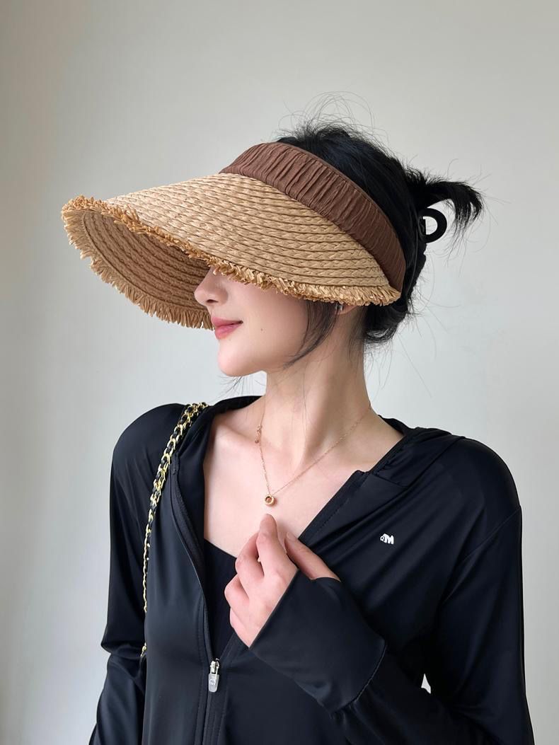 Cappello di protezione solare Big Eaves, cappello da sole estivo, da spiaggia, da viaggio, ultravioletto, per vacanze, cappello da sole con parte superiore vuota, cappello di paglia_voghion.com