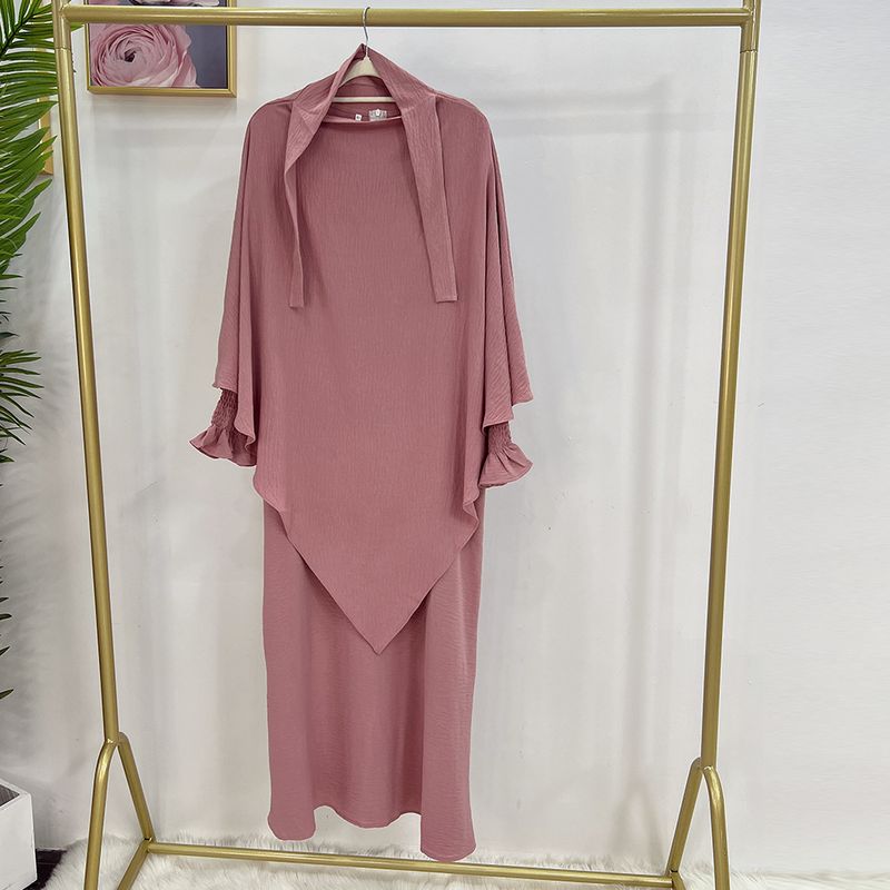 Damenbekleidung Dubai Türkisches einfarbiges Kleid mit Kopftuch LR591 + Hj907_voghion.com