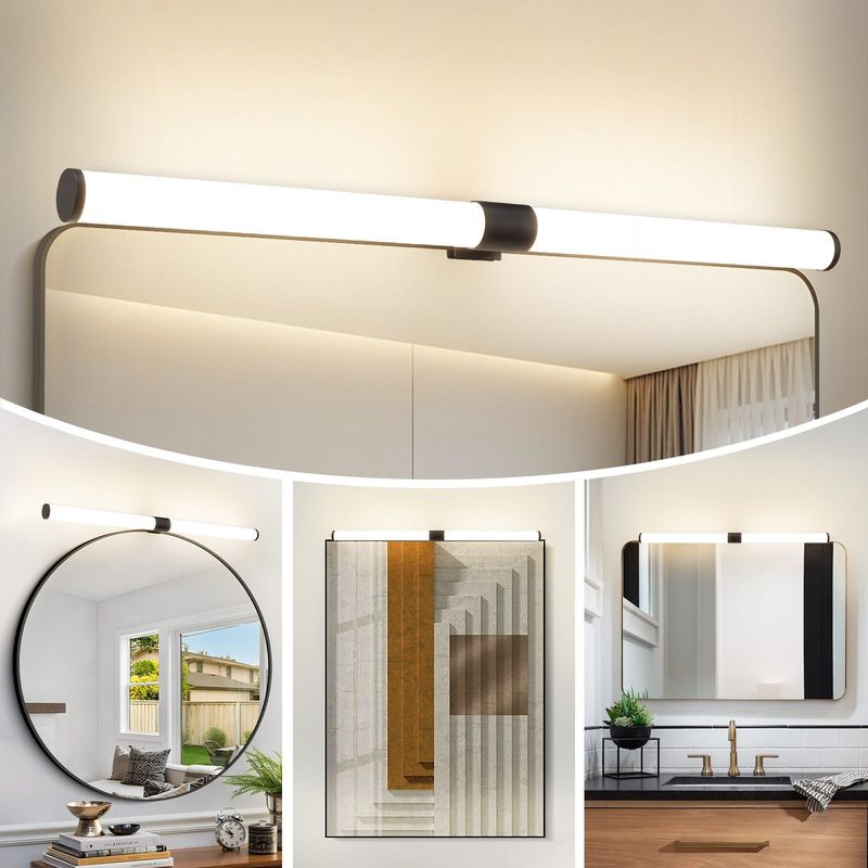 Glitzerlife Spiegelleuchte Weiß LED Spiegelleuchte - 8W 60CM Badlampe Wand Klemmbar IP44 Wasserdicht 4000K Neutralweiß Modern Badlampe Für Badschrank Keller Küche_voghion.com