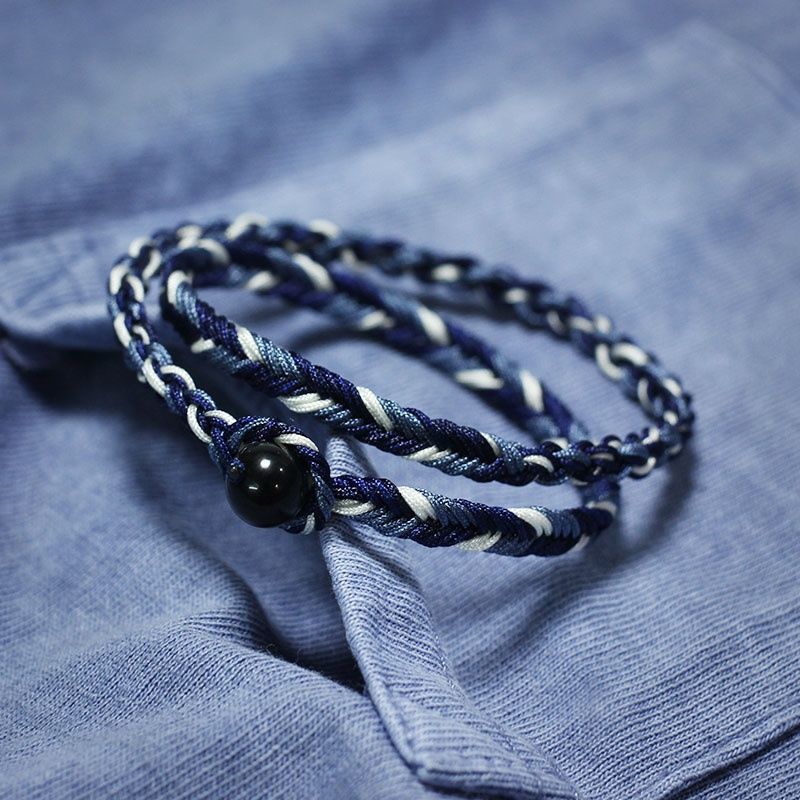 Braccialetto da uomo RedBi Red Rabbit in denim blu tinto, stile americano, con corda da mano_voghion.com
