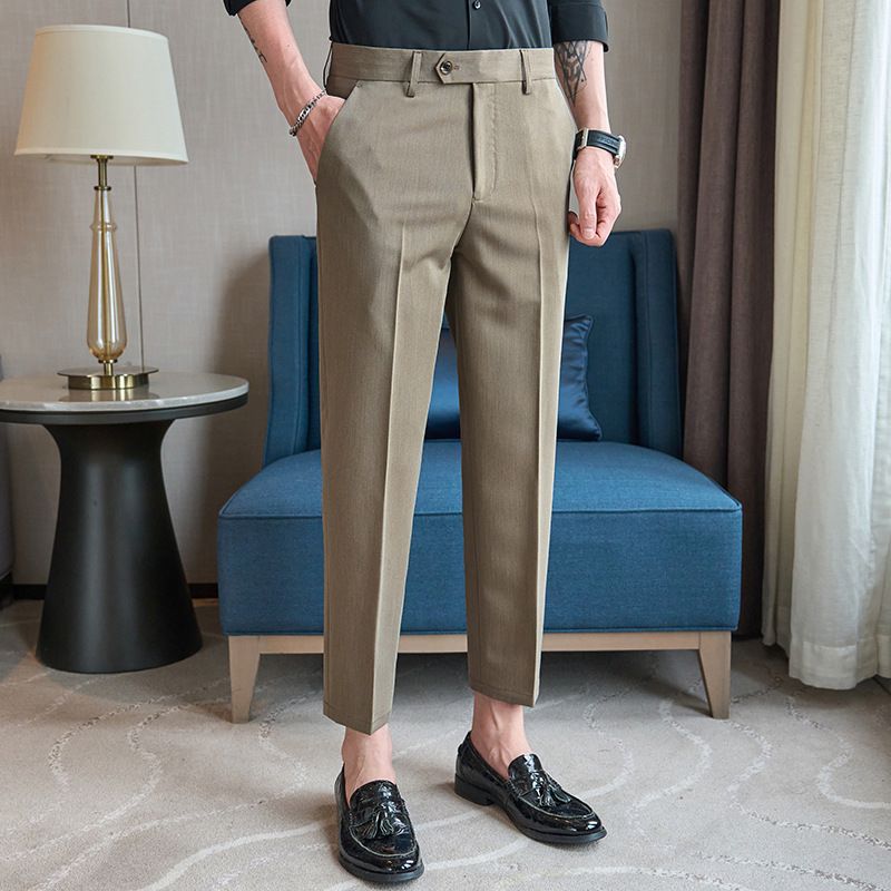 Summer new casual Korean version of youth simple nine-point slim-fitting small straight men's pants_voghion.com