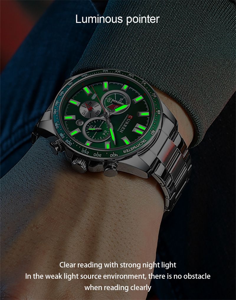 men's business steel strap watch quartz calendar six-pin timing luminous men's watch_voghion.com