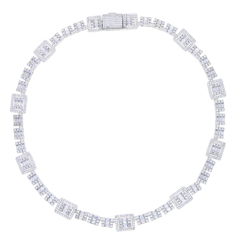 Nei Männer a Fraen Hip Hop Halskette Inlaid Quadrat Zirkon Tenniskette Gold a Sëlwer Bijouen_voghion.com